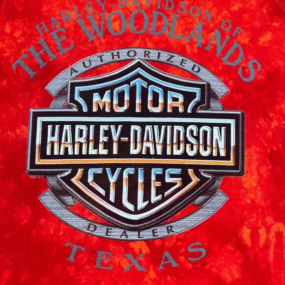 Y2K Harley Davidson Orange Red Flame Tie Dye Tank Top Texas | Size Medium Men's - Picture 7 of 7